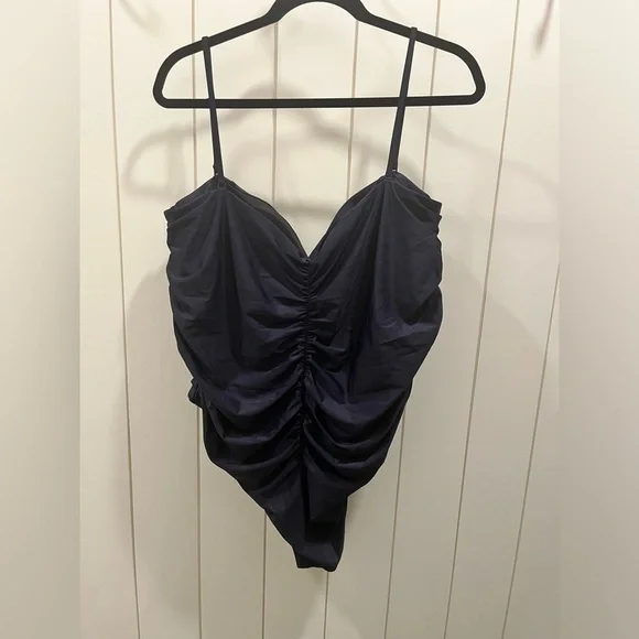 J. Crew Ruched One Piece Swimsuit Women's 24 Plus 3X Navy NWT BF176 Sweetheart - Picture 4 of 11